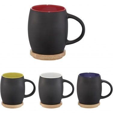 Logotrade Firmengeschenke das Foto: Hearth 400 ml Keramiktasse mit Holz Untersetzer
