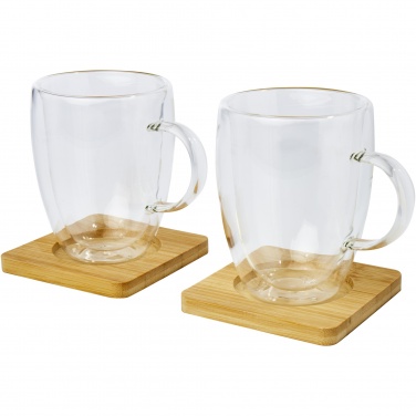 Logotrade Logogeschenke das Foto: Manti 2-teiliger 350 ml doppelwandiger Glasbecher mit Bambusuntersetzer 