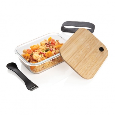 Logotrade Werbegeschenke das Foto: Lunch-Box aus Glas mit Bambusdeckel