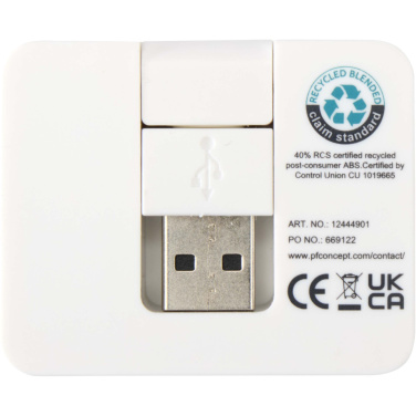 Logotrade Werbeartikel das Foto: Gaia 4 Port USB Hub mit USB-A- und Typ-C-Ausgang und zwei Eingängen aus recyceltem Kunststoff