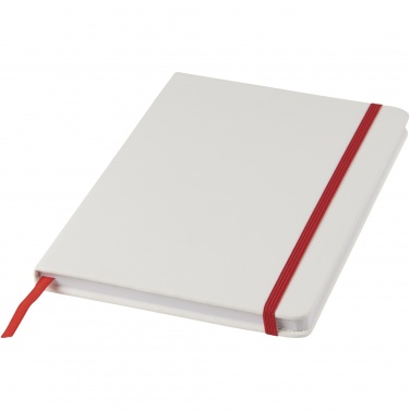 Logo trade promotional gifts image of: Spectrum A5 white notebook with coloured strap