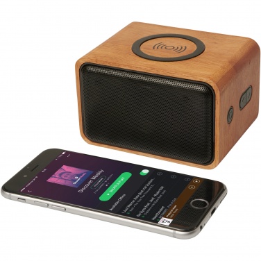 Logotrade advertising products photo of: Wooden 3W speaker with wireless charging pad