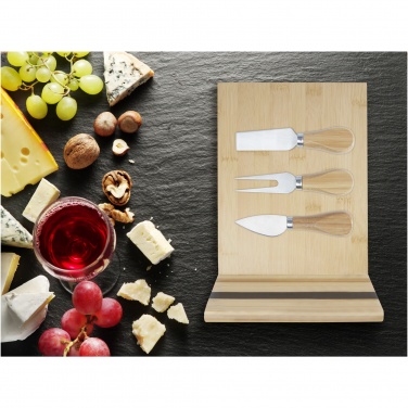Logo trade business gifts image of: Mancheg bamboo magnetic cheese board and tools