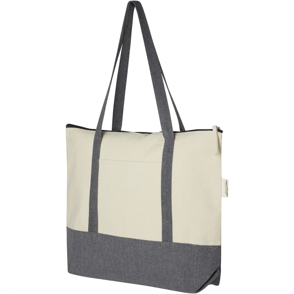Logo trade promotional giveaway photo of: Repose 320 g/m² recycled cotton zippered tote bag 10L