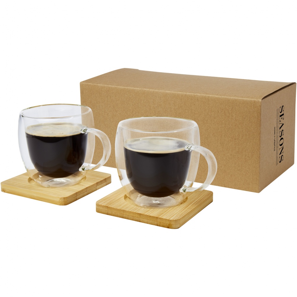 Logo trade promotional merchandise picture of: Manti 2-piece 250 ml double-wall glass cup with bamboo coaster 