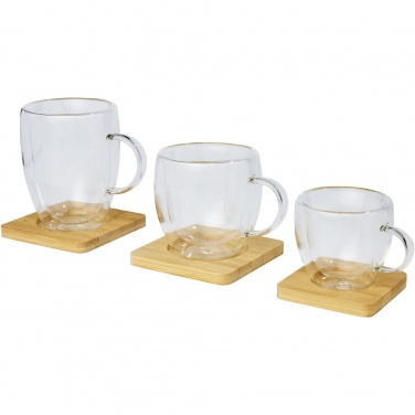 Logotrade promotional merchandise image of: Manti 2-piece 350 ml double-wall glass cup with bamboo coaster 