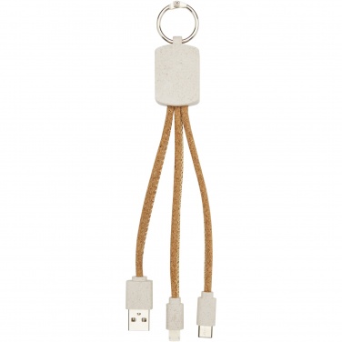 Logo trade promotional merchandise photo of: Bates wheat straw and cork 3-in-1 charging cable