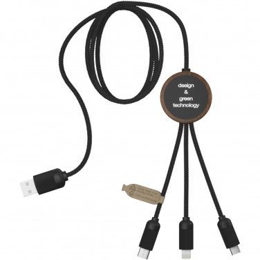 Logo trade advertising products image of: SCX.design C36 3-in-1 rPET light-up logo extended charging cable with round bamboo casing