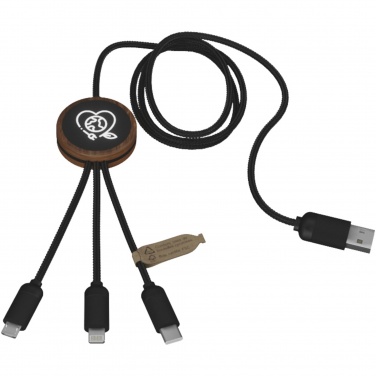 Logotrade promotional item image of: SCX.design C36 3-in-1 rPET light-up logo extended charging cable with round bamboo casing