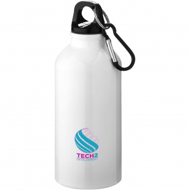 Logotrade promotional product image of: Oregon 400 ml RCS certified recycled aluminium water bottle with carabiner