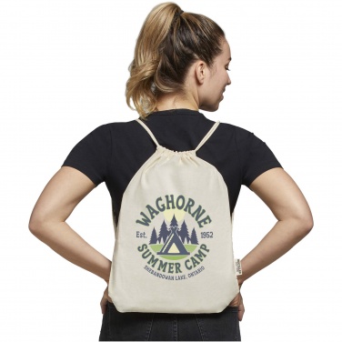 Logo trade corporate gift photo of: Oregon 140 g/m² GRS recycled cotton drawstring bag