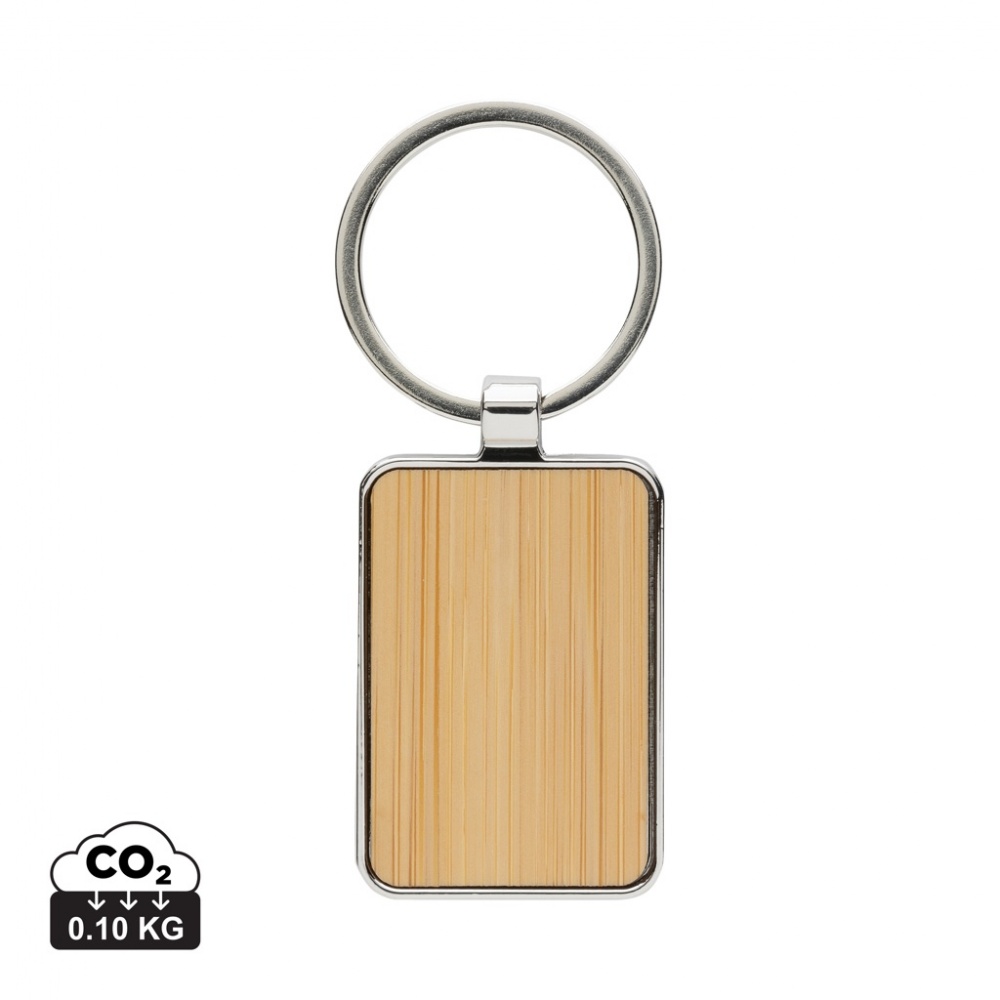 Logo trade promotional merchandise photo of: RCS recycled zinc alloy rectangle keychain with bamboo