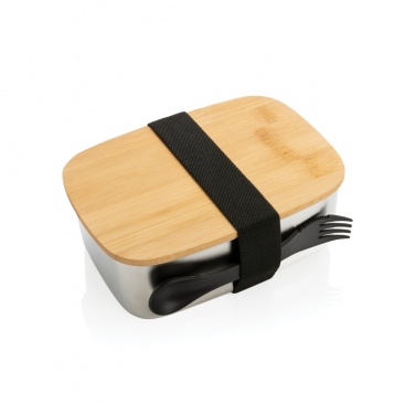 Logotrade promotional giveaway picture of: Stainless steel lunchbox with bamboo lid and spork