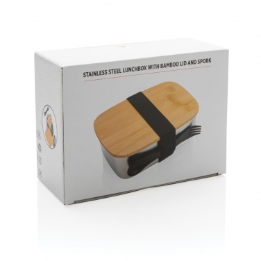 Logo trade corporate gifts picture of: Stainless steel lunchbox with bamboo lid and spork