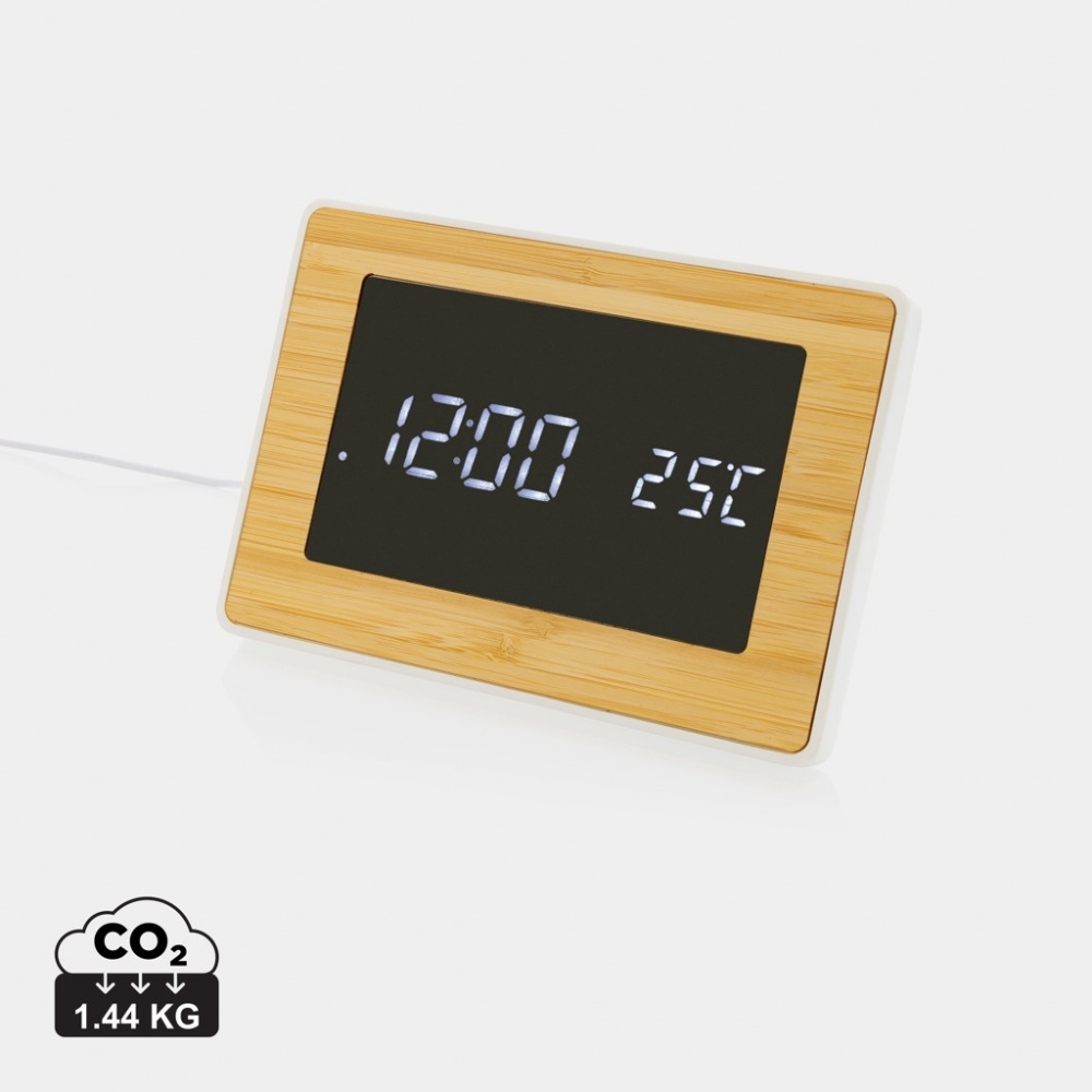 Logo trade promotional product photo of: Utah RCS recycled plastic and bamboo LED clock