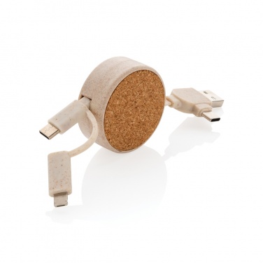 Logotrade promotional merchandise photo of: Cork and Wheat 6-in-1 retractable cable
