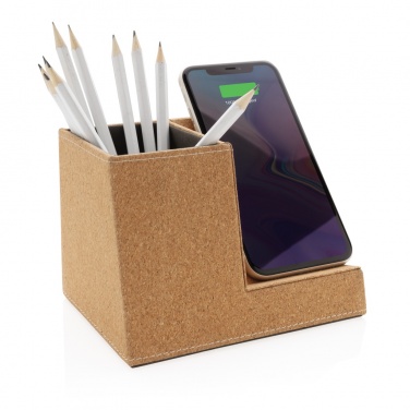 Logotrade promotional products photo of: Cork pen holder and 5W wireless charger