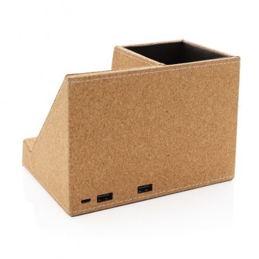 Logo trade promotional products image of: Cork pen holder and 5W wireless charger