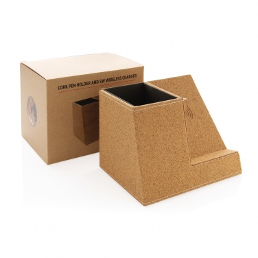 Logotrade promotional product image of: Cork pen holder and 5W wireless charger