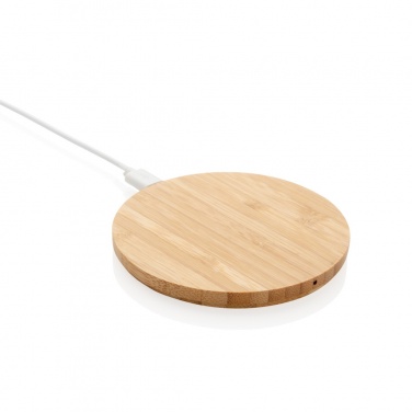 Logo trade promotional giveaway photo of: Bamboo 5W round wireless charger