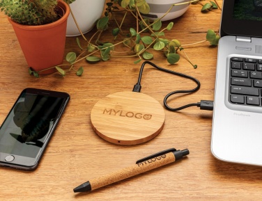 Logotrade promotional giveaway image of: Bamboo 5W round wireless charger