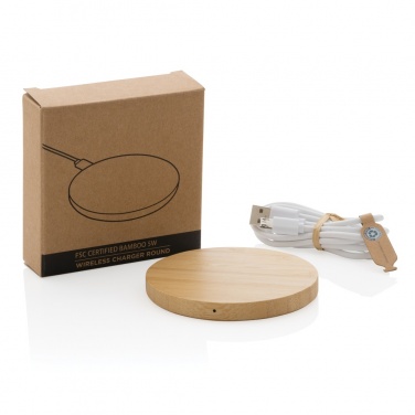 Logo trade business gift photo of: Bamboo 5W round wireless charger