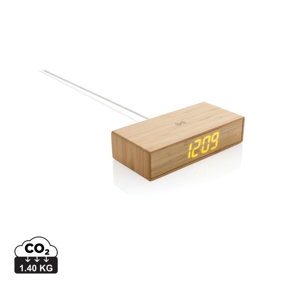 Logotrade business gift image of: Bamboo alarm clock with 5W wireless charger