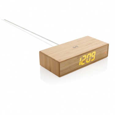 Logo trade corporate gifts picture of: Bamboo alarm clock with 5W wireless charger