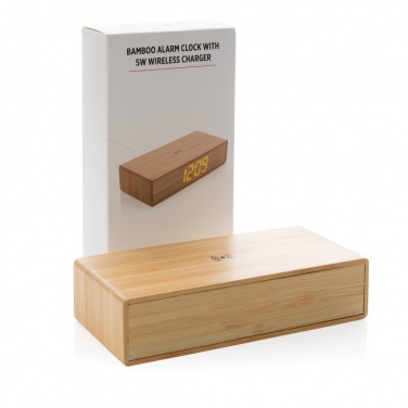 Logo trade advertising products image of: Bamboo alarm clock with 5W wireless charger