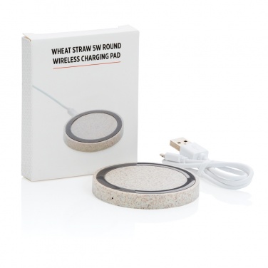 Logo trade promotional merchandise picture of: Wheat Straw 5W round wireless charging pad
