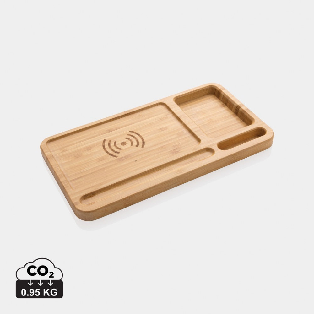 Logo trade promotional items image of: Bamboo desk organiser 10W wireless charger
