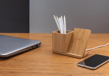 Logo trade promotional items image of: Calgary bamboo 10W wireless charger
