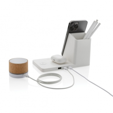 Logo trade advertising product photo of: Ontario recycled plastic & bamboo 3-in-1 wireless charger