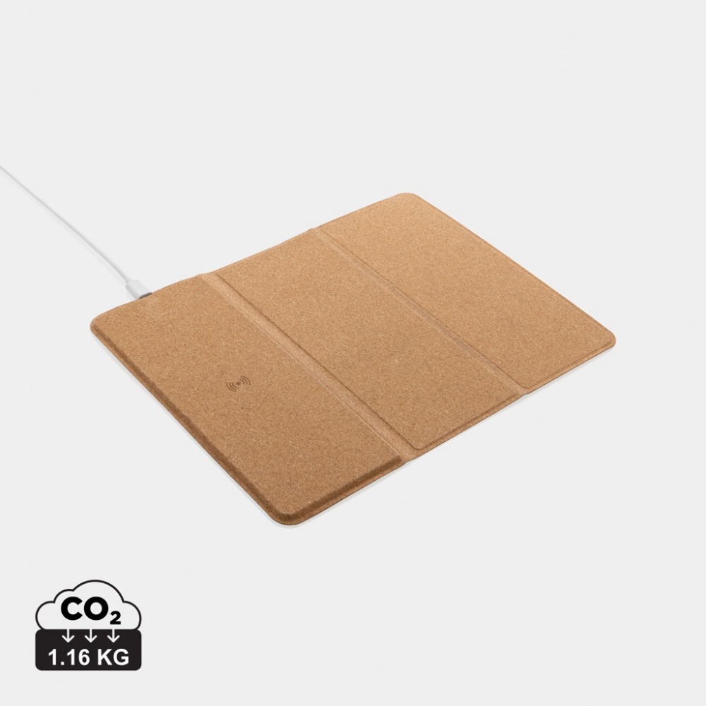 Logo trade corporate gifts image of: 10W wireless charging cork mousepad and stand