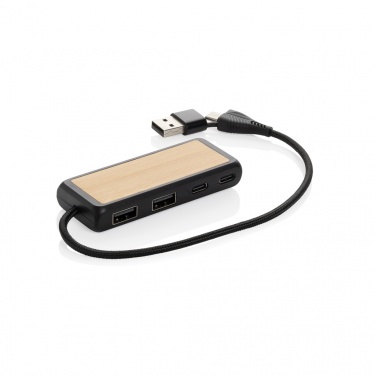 Logo trade promotional products picture of: Link RCS recycled plastic and bamboo dual Input USB hub