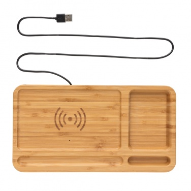 Logo trade promotional merchandise photo of: Bamboo desk organiser 5W wireless charger