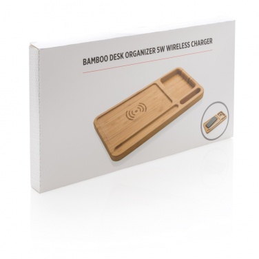 Logo trade corporate gifts picture of: Bamboo desk organiser 5W wireless charger