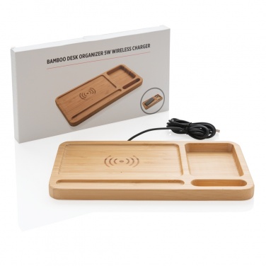 Logotrade promotional items photo of: Bamboo desk organiser 5W wireless charger