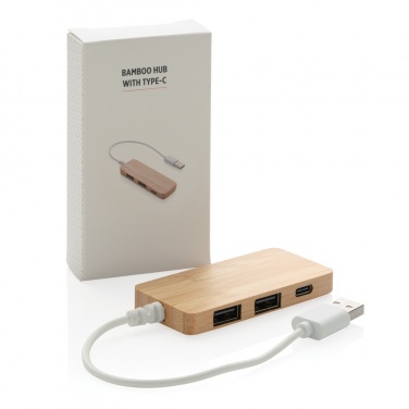 Logo trade promotional items image of: Bamboo hub with Type-C