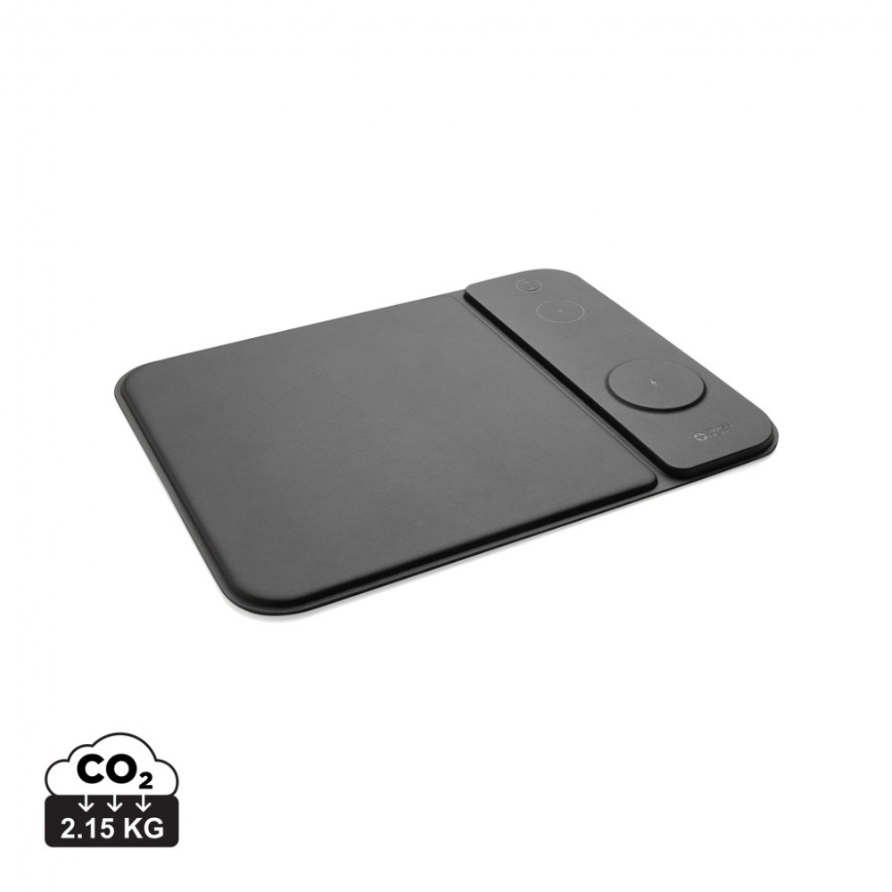 Logo trade business gifts image of: Swiss peak RCS recycled PU 15W 3 in 1 charging mousepad