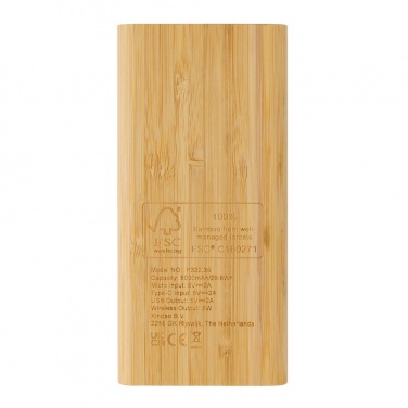 Logo trade promotional products image of: Bamboo 8.000 mAh 5W wireless powerbank