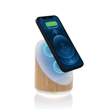 Logo trade corporate gifts picture of: Ovate bamboo 5W speaker with 15W wireless charger