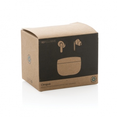 Logo trade corporate gifts image of: Oregon RCS recycled plastic and cork TWS earbuds