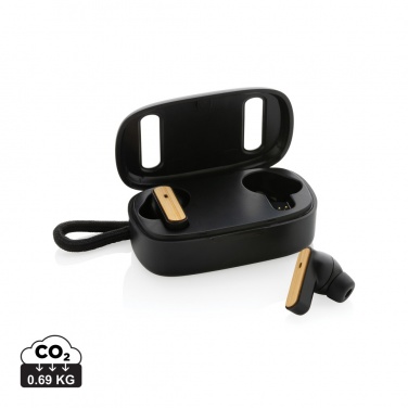 Logotrade promotional merchandise image of: RCS recycled plastic & bamboo TWS earbuds