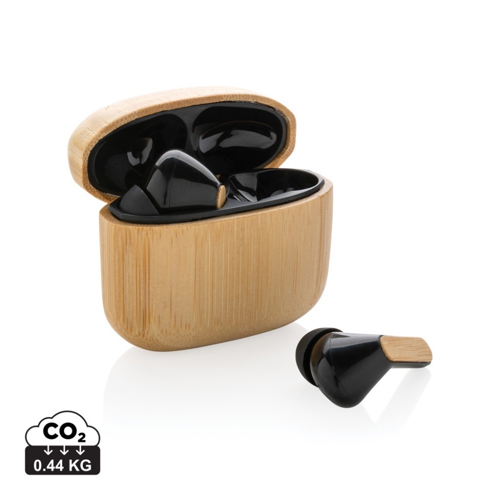 Logo trade advertising products picture of: Bamboo TWS earbuds with RCS recycled plastic