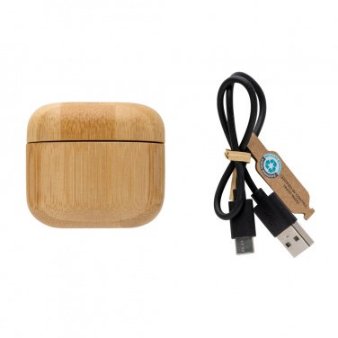 Logotrade promotional gifts photo of: Bamboo TWS earbuds with RCS recycled plastic