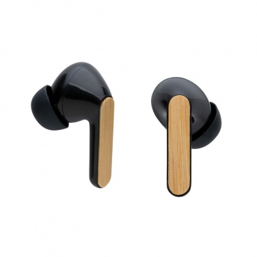 Logo trade promotional gift photo of: Bamboo TWS earbuds with RCS recycled plastic