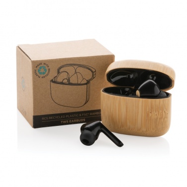 Logotrade promotional merchandise picture of: Bamboo TWS earbuds with RCS recycled plastic