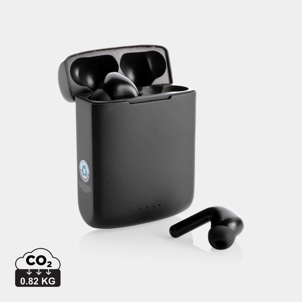 Logo trade promotional merchandise picture of: Skywave RCS recycled plastic solar earbuds