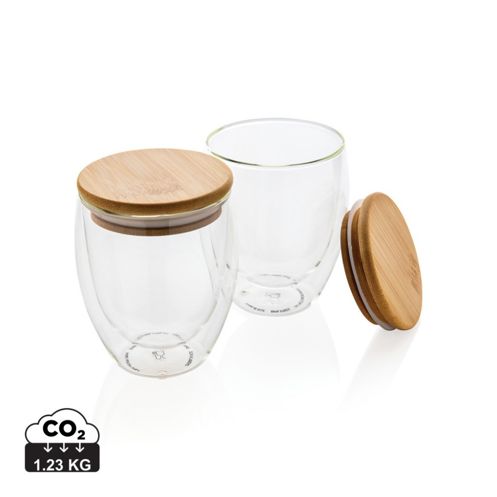 Logo trade promotional giveaway photo of: Double wall borosilicate glass with bamboo lid 250ml 2pc set